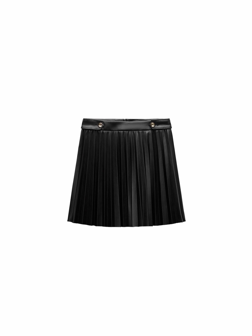 Zara Black Pleated Faux-Leather Mini Skirt with Button Trim